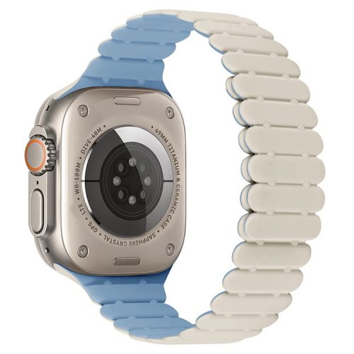 For Apple Watch 10 46mm / Ultra 2 / Ultra 49mm / 9 8 7 45mm / SE (2023) SE (2022) SE 6 5 4 44mm / 3 2 1 42mm Bamboo Joint Strap - Antique White+Mist Blue