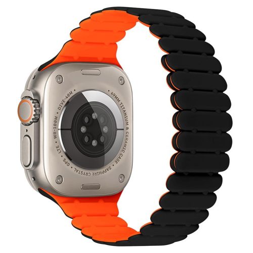 For Apple Watch 10 46mm / Ultra 2 / Ultra 49mm / 9 8 7 45mm / SE (2023) SE (2022) SE 6 5 4 44mm / 3 2 1 42mm Bamboo Joint Strap - Black+Orange