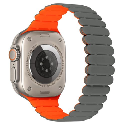 For Apple Watch 10 46mm / Ultra 2 / Ultra 49mm / 9 8 7 45mm / SE (2023) SE (2022) SE 6 5 4 44mm / 3 2 1 42mm Bamboo Joint Strap - Grey+Orange