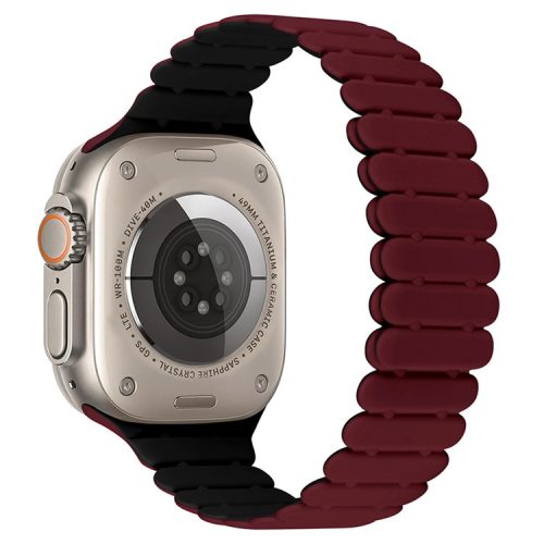 For Apple Watch 10 46mm / Ultra 2 / Ultra 49mm / 9 8 7 45mm / SE (2023) SE (2022) SE 6 5 4 44mm / 3 2 1 42mm Bamboo Joint Strap - Wine Red+Black