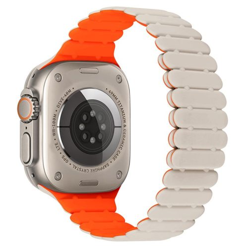 For Apple Watch 10 46mm / Ultra 2 / Ultra 49mm / 9 8 7 45mm / SE (2023) SE (2022) SE 6 5 4 44mm / 3 2 1 42mm Bamboo Joint Strap - Starlight+Orange