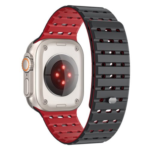 For Apple Watch 10 46mm / Ultra 2 / Ultra 49mm / 9 8 7 45mm / SE (2023) SE (2022) SE 6 5 4 44mm / 3 2 1 42mm Breathable Silicone Strap - Black+Red