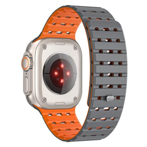 For Apple Watch 10 46mm / Ultra 2 / Ultra 49mm / 9 8 7 45mm / SE (2023) SE (2022) SE 6 5 4 44mm / 3 2 1 42mm Breathable Silicone Strap - Grey+Orange