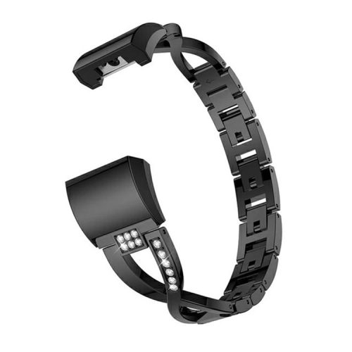 Metal Rhinestone Decor X-shape Watch Band for Fitbit Charge 2 - Black