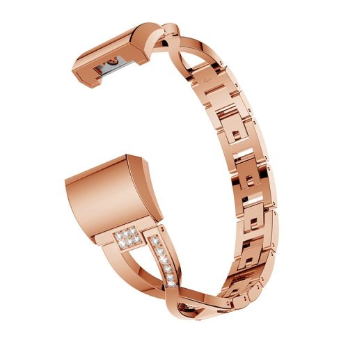 Metal Rhinestone Decor X-shape Watch Band for Fitbit Charge 2 - Rose Gold