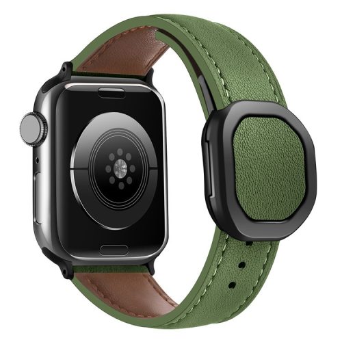 For Apple Watch 10 46mm / Ultra 2 / Ultra 49mm / 9 8 7 45mm / SE (2023) SE (2022) SE 6 5 4 44mm / 3 2 1 42mm Genuine Cow Leather Wrist Band - Army Green