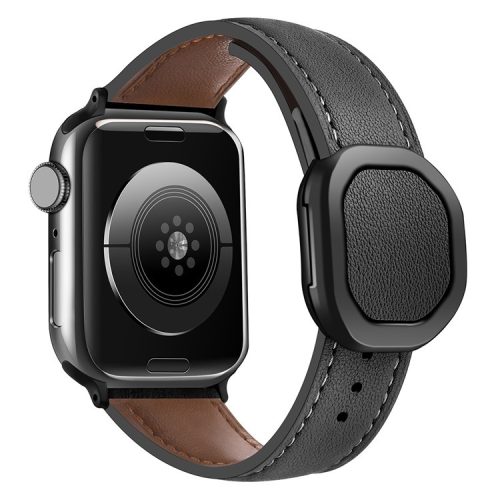 For Apple Watch 10 46mm / Ultra 2 / Ultra 49mm / 9 8 7 45mm / SE (2023) SE (2022) SE 6 5 4 44mm / 3 2 1 42mm Genuine Cow Leather Wrist Band - Black