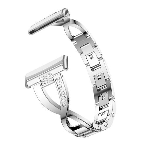 X Shape Rhinestone Decor Watch Band for Fitbit Versa 3 / Versa 4 / Sense / Sense 2 - Silver