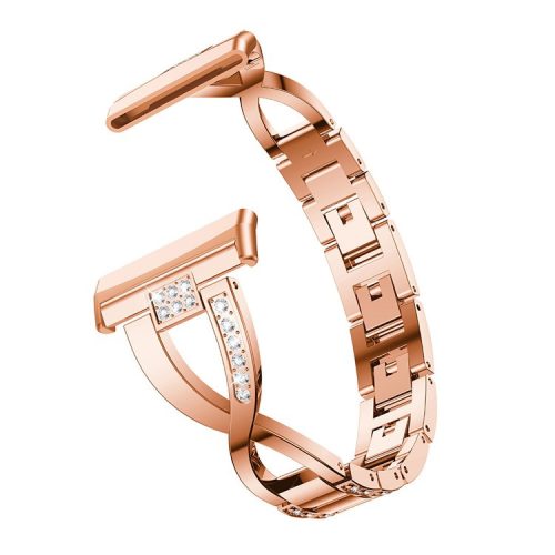 X Shape Rhinestone Decor Watch Band for Fitbit Versa 3 / Versa 4 / Sense / Sense 2 - Rose Gold