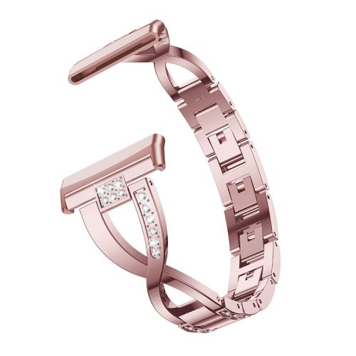 X Shape Rhinestone Decor Watch Band for Fitbit Versa 3 / Versa 4 / Sense / Sense 2 - Pink