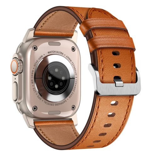 For Apple Watch 10 46mm / Ultra 2 / Ultra 49mm / 9 8 7 45mm / SE (2023) SE (2022) SE 6 5 4 44mm / 3 2 1 42mm Genuine Cow Leather Band - Titanium Connector+Brown