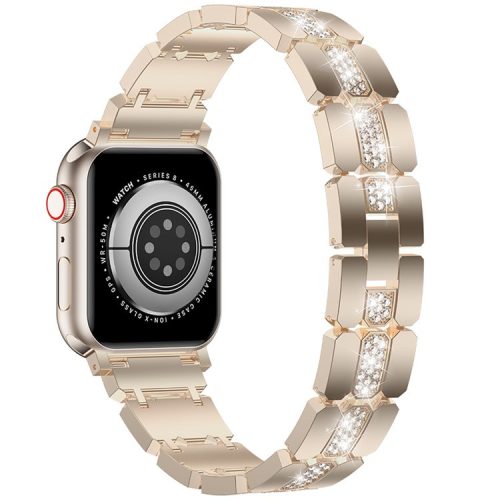 Zinc Alloy Band for Apple Watch 10 46mm / Ultra 2 / Ultra 49mm / 9 8 7 45mm / SE (2023) SE (2022) SE 6 5 4 44mm / 3 2 1 42mm Rhinestones Decor Strap - Champagne