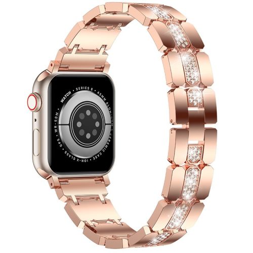 Zinc Alloy Band for Apple Watch 10 46mm / Ultra 2 / Ultra 49mm / 9 8 7 45mm / SE (2023) SE (2022) SE 6 5 4 44mm / 3 2 1 42mm Rhinestones Decor Strap - Rose Gold