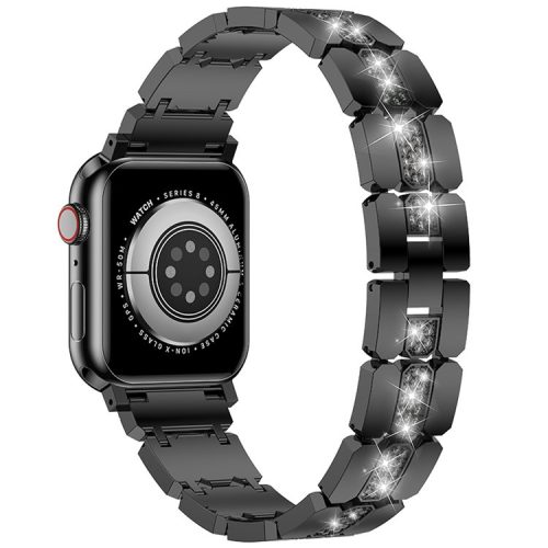 Zinc Alloy Band for Apple Watch 10 46mm / Ultra 2 / Ultra 49mm / 9 8 7 45mm / SE (2023) SE (2022) SE 6 5 4 44mm / 3 2 1 42mm Rhinestones Decor Strap - Black