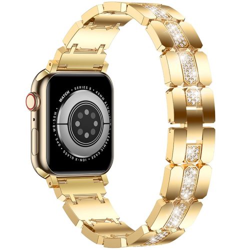 Zinc Alloy Band for Apple Watch 10 46mm / Ultra 2 / Ultra 49mm / 9 8 7 45mm / SE (2023) SE (2022) SE 6 5 4 44mm / 3 2 1 42mm Rhinestones Decor Strap - Gold