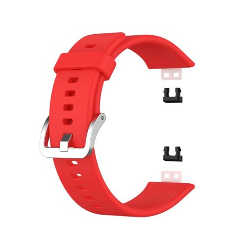 Metal Buckle Soft Silicone Watch Band Strap Replacement for Huawei Watch Fit 2020 - Red