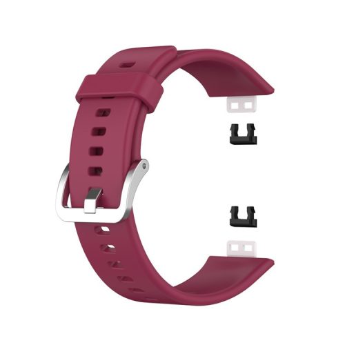 Metal Buckle Soft Silicone Watch Band Strap Replacement for Huawei Watch Fit 2020 - Wine Red