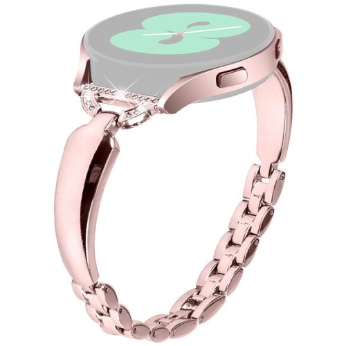 Watch Band for Samsung Galaxy Watch FE 40mm D-Shape Bling Rhinestone Decor Alloy Bracelet - Pink