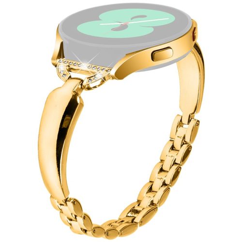 Watch Band for Samsung Galaxy Watch FE 40mm D-Shape Bling Rhinestone Decor Alloy Bracelet - Gold