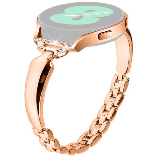 Watch Band for Samsung Galaxy Watch FE 40mm D-Shape Bling Rhinestone Decor Alloy Bracelet - Rose Gold