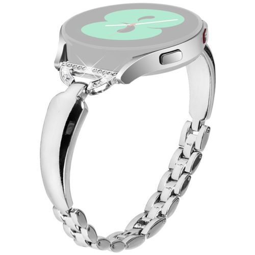 Watch Band for Samsung Galaxy Watch FE 40mm D-Shape Bling Rhinestone Decor Alloy Bracelet - Silver