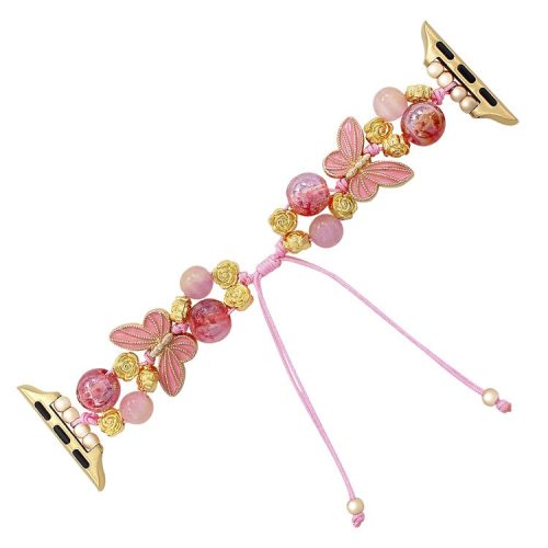 For Apple Watch 10 46mm / Ultra 2 / Ultra 49mm / 9 8 7 45mm / SE (2023) SE (2022) SE 6 5 4 44mm / 3 2 1 42mm Butterfly Beads Rope Watch Band - Pink