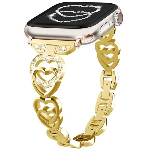 For Apple Watch 10 46mm / Ultra 2 / Ultra 49mm / 9 8 7 45mm / SE (2023) SE (2022) SE 6 5 4 44mm / 3 2 1 42mm Heart Design Zinc Alloy Watch Strap - Gold