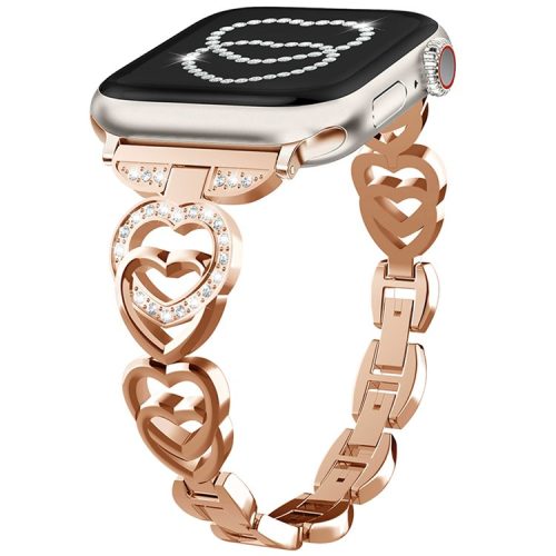 For Apple Watch 10 46mm / Ultra 2 / Ultra 49mm / 9 8 7 45mm / SE (2023) SE (2022) SE 6 5 4 44mm / 3 2 1 42mm Heart Design Zinc Alloy Watch Strap - Rose Gold