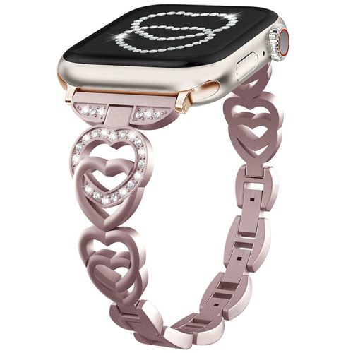 For Apple Watch 10 46mm / Ultra 2 / Ultra 49mm / 9 8 7 45mm / SE (2023) SE (2022) SE 6 5 4 44mm / 3 2 1 42mm Heart Design Zinc Alloy Watch Strap - Rose Pink