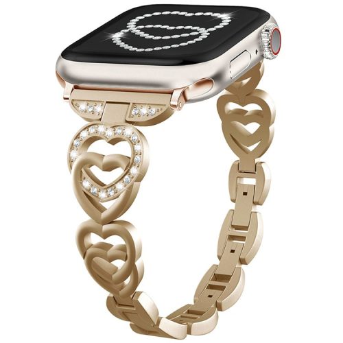 For Apple Watch 10 46mm / Ultra 2 / Ultra 49mm / 9 8 7 45mm / SE (2023) SE (2022) SE 6 5 4 44mm / 3 2 1 42mm Heart Design Zinc Alloy Watch Strap - Vintage Gold