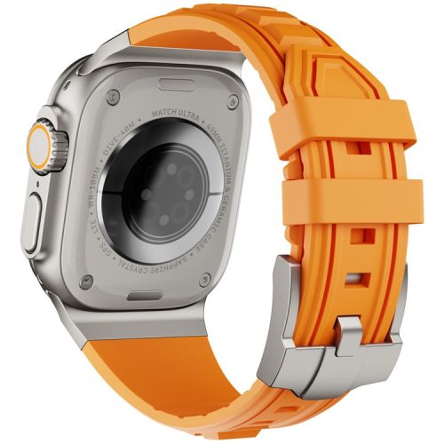 For Apple Watch 10 46mm / Ultra 2 / Ultra 49mm / 9 8 7 45mm / SE (2023) SE (2022) SE 6 5 4 44mm / 3 2 1 42mm Adjustable Strap Silicone Band - Titanium+Orange