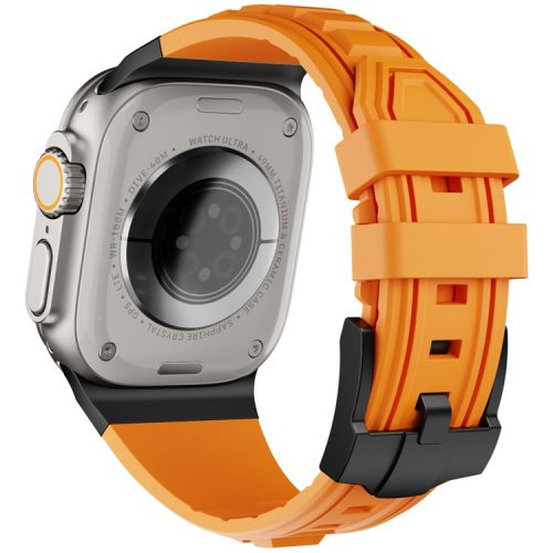 For Apple Watch 10 46mm / Ultra 2 / Ultra 49mm / 9 8 7 45mm / SE (2023) SE (2022) SE 6 5 4 44mm / 3 2 1 42mm Adjustable Strap Silicone Band - Black+Orange