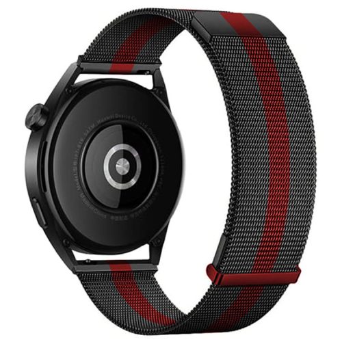 KALEBOL For Huawei Watch GT 3 Pro 43mm Stainless Steel Milanese Strap 20mm Magnetic Watch Band - Black+Red