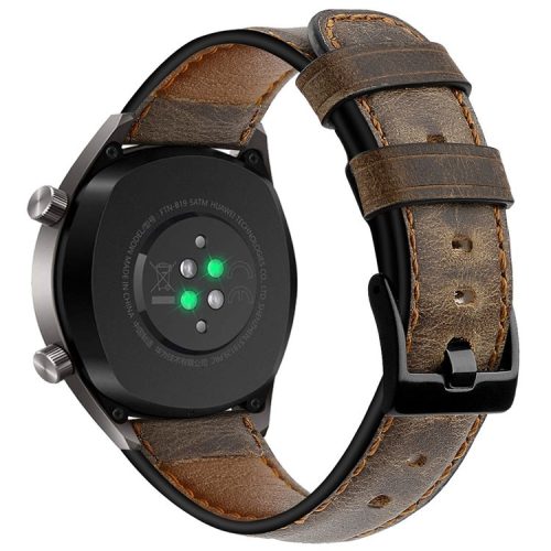 KALEBOL For Huawei Watch 4 Pro / Watch 4 / Watch GT 4 46mm Crackle Genuine Cow Leather Wrist Strap 22mm - Dark Coffee