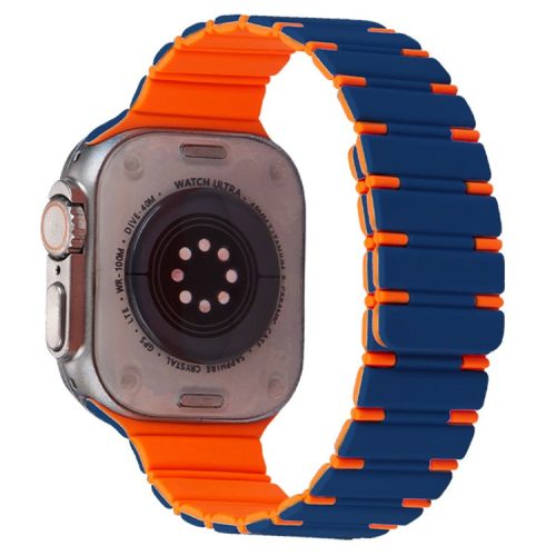 For Apple Watch 10 46mm / Ultra 2 / Ultra 49mm / 9 8 7 45mm / SE (2023) SE (2022) SE 6 5 4 44mm / 3 2 1 42mm Magnetic Smartwatch Band - Midnight Blue+Orange