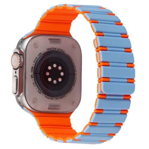 For Apple Watch 10 46mm / Ultra 2 / Ultra 49mm / 9 8 7 45mm / SE (2023) SE (2022) SE 6 5 4 44mm / 3 2 1 42mm Magnetic Smartwatch Band - Mist Blue+Orange