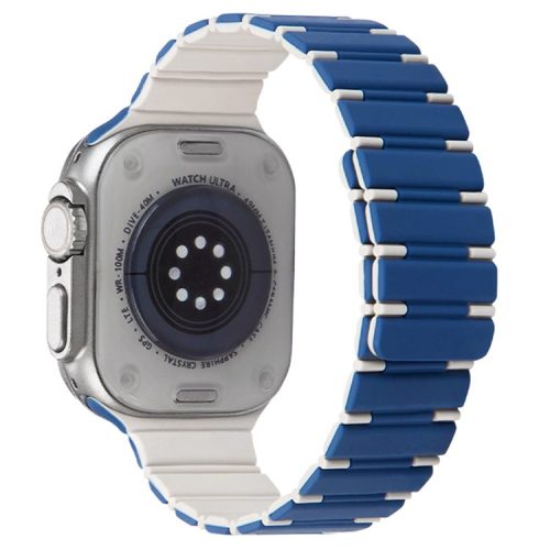 For Apple Watch 10 46mm / Ultra 2 / Ultra 49mm / 9 8 7 45mm / SE (2023) SE (2022) SE 6 5 4 44mm / 3 2 1 42mm Magnetic Smartwatch Band - Dark Blue+White