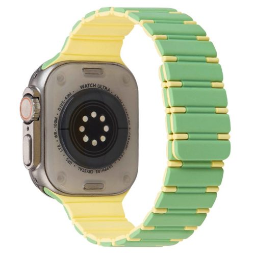 For Apple Watch 10 46mm / Ultra 2 / Ultra 49mm / 9 8 7 45mm / SE (2023) SE (2022) SE 6 5 4 44mm / 3 2 1 42mm Magnetic Smartwatch Band - Mint Green+Light Yellow