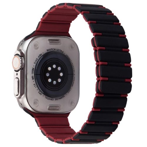 For Apple Watch 10 46mm / Ultra 2 / Ultra 49mm / 9 8 7 45mm / SE (2023) SE (2022) SE 6 5 4 44mm / 3 2 1 42mm Magnetic Smartwatch Band - Black+Wine Red