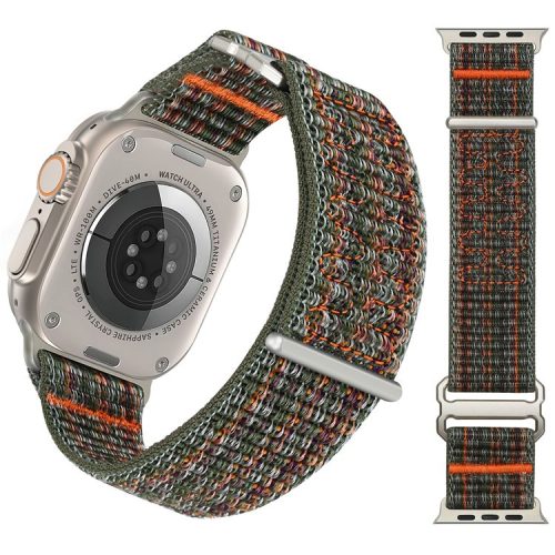 For Apple Watch 10 46mm / Ultra 2 / Ultra 49mm / 9 8 7 45mm / SE (2023) SE (2022) SE 6 5 4 44mm / 3 2 1 42mm Adjustable Nylon Watch Band - Dark Green+Orange