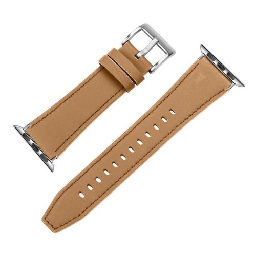 For Apple Watch 10 46mm / Ultra 2 / Ultra 49mm / 9 8 7 45mm / SE (2023) SE (2022) SE 6 5 4 44mm / 3 2 1 42mm Genuine Leather Watch Band - Camel