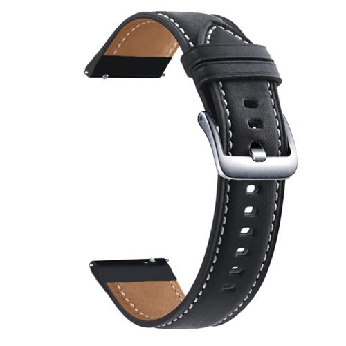 22mm Genuine Leather Watch Strap Replacement for Samsung Galaxy Watch3 45MM R840 - Black