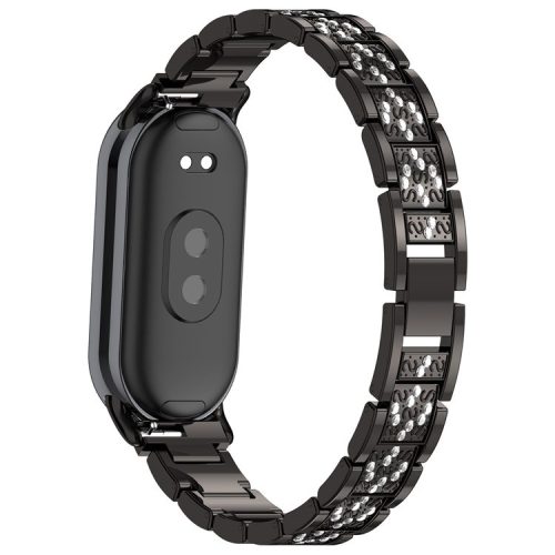 For Xiaomi Mi Band 9 / 9 NFC / Smart Band 8 / 8 NFC Watch Strap Rhinestone Decor 3-Bead Stainless Steel Band - Black