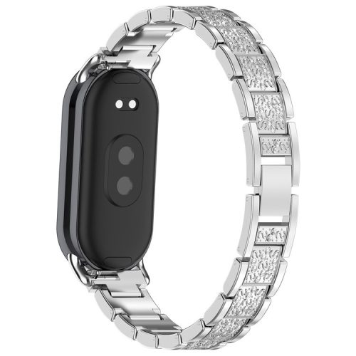 For Xiaomi Mi Band 9 / 9 NFC / Smart Band 8 / 8 NFC Watch Strap Rhinestone Decor 3-Bead Stainless Steel Band - Silver