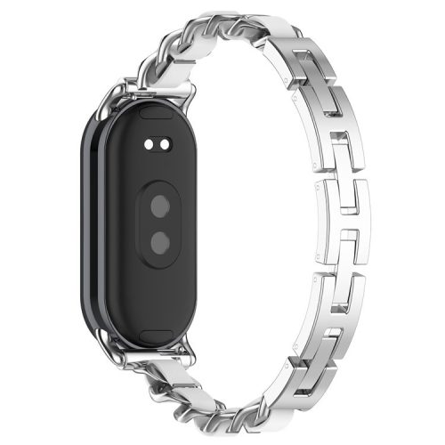 For Xiaomi Mi Band 9 / 9 NFC / Smart Band 8 / 8 NFC Stylish Watch Strap Zinc Alloy Bracelet Replacement Band - Silver