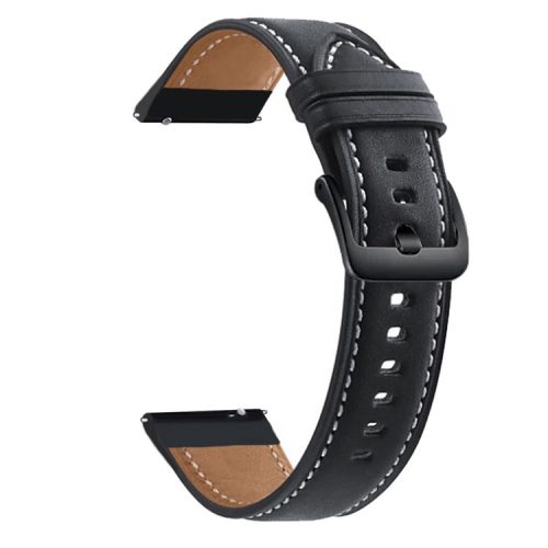 22mm High-quality Genuine Leather Watch Wrist Strap (Black Buckle) for Samsung Galaxy Watch3 45mm R840 - Black