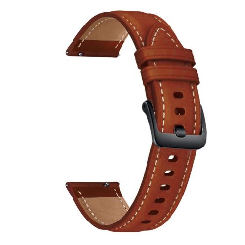 22mm High-quality Genuine Leather Watch Wrist Strap (Black Buckle) for Samsung Galaxy Watch3 45mm R840 - Brown