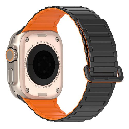 DUX DUCIS For Apple Watch 10 46mm / Ultra 2 / Ultra 49mm / 9 8 7 45mm / SE (2023) SE (2022) SE 6 5 4 44mm / 3 2 1 42mm Magnetic Silicone Band - Black+Orange