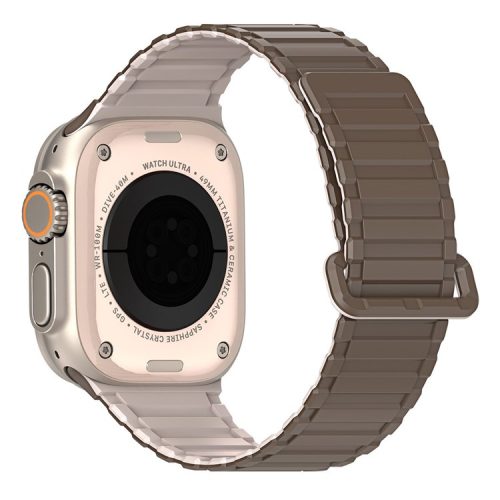 DUX DUCIS For Apple Watch 10 46mm / Ultra 2 / Ultra 49mm / 9 8 7 45mm / SE (2023) SE (2022) SE 6 5 4 44mm / 3 2 1 42mm Magnetic Silicone Band - Brown+Grey