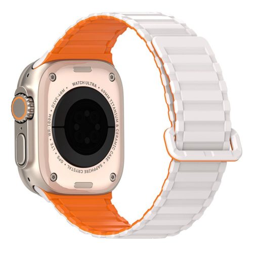 DUX DUCIS For Apple Watch 10 46mm / Ultra 2 / Ultra 49mm / 9 8 7 45mm / SE (2023) SE (2022) SE 6 5 4 44mm / 3 2 1 42mm Magnetic Silicone Band - Starlight+Orange